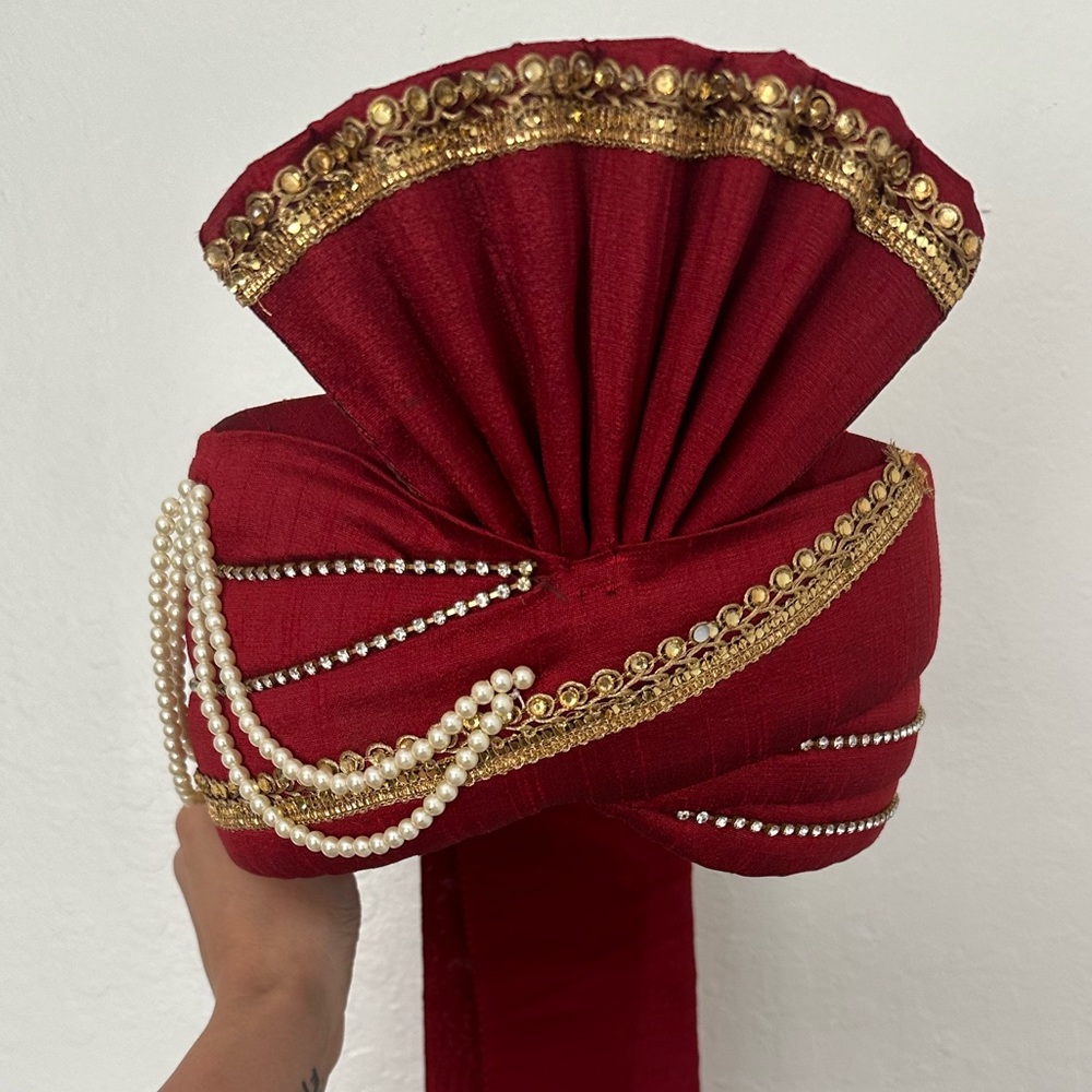 Elegant Red and Gold Men's Turban